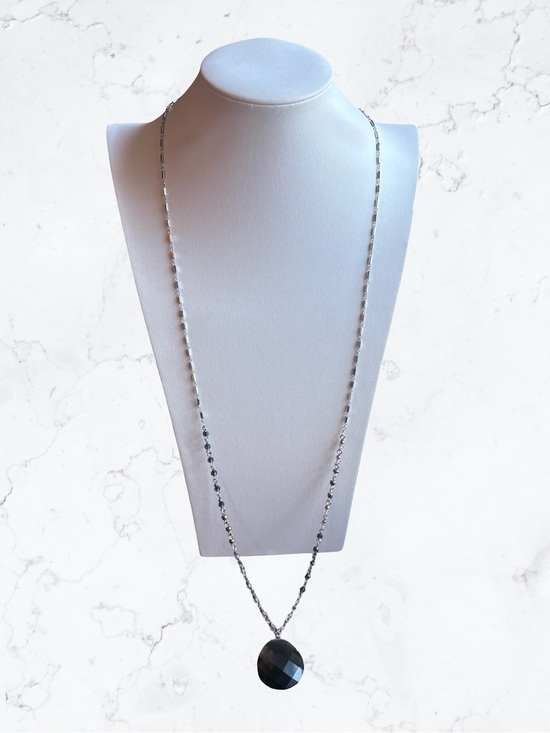 J. Jill Jewelry - J. Jill Silver-Tone Chain Necklace with Dark Faceted Pendant
